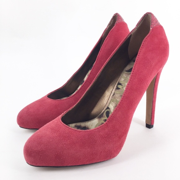 SAM EDELMAN Yasmine Red Suede Pumps Size 5.5 - Picture 1 of 7